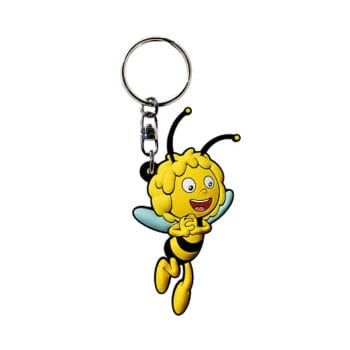 Ein Biene Maja-Schlüsselanhänger mit einer fröhlichen Cartoon-Bienenfigur und ausgestreckten Armen.