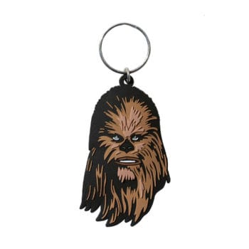 Chewbacca Star Wars Schlüsselanhänger mit einem Cartoon Chewbacca Gesicht und einem Metallring.