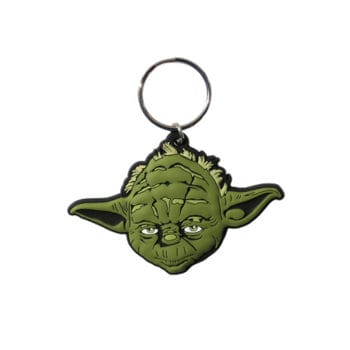 Yoda Star Wars Schlüsselanhänger in Form des Kopfes von Yoda, mit großen Ohren und einem silbernen Schlüsselring.