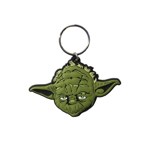 Yoda Star Wars Schlüsselanhänger in Form des Kopfes von Yoda, mit großen Ohren und einem silbernen Schlüsselring.