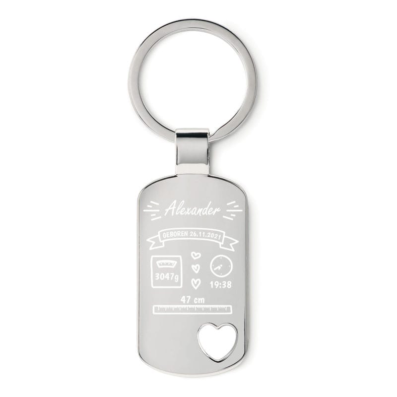 Schlüsselanhänger DogTag Herz zur Geburt