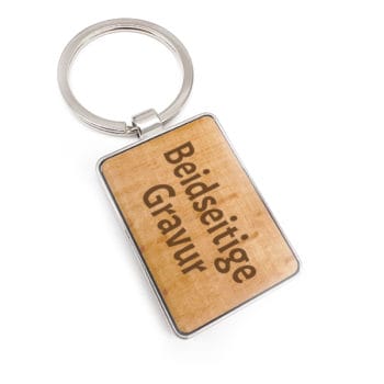 Rechteckiger Schlüsselanhänger aus Buche/Bambus mit beidseitiger Gravur, inklusive Metallring.
