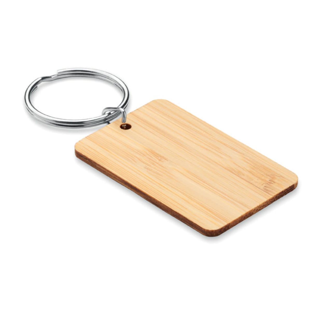 Schlüsselanhänger "ANGLEBOO" aus Holz mit Metallschlaufe, personalisierbar, abgebildet auf weißem Hintergrund.